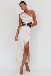 Tarly Lace Waist One-Shoulder Maxi Dress Champagne
